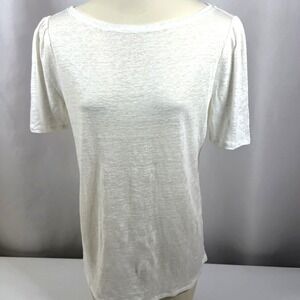 Ann Taylor Women's 100% Linen White Basic Lightweight T-shirt Size Medium